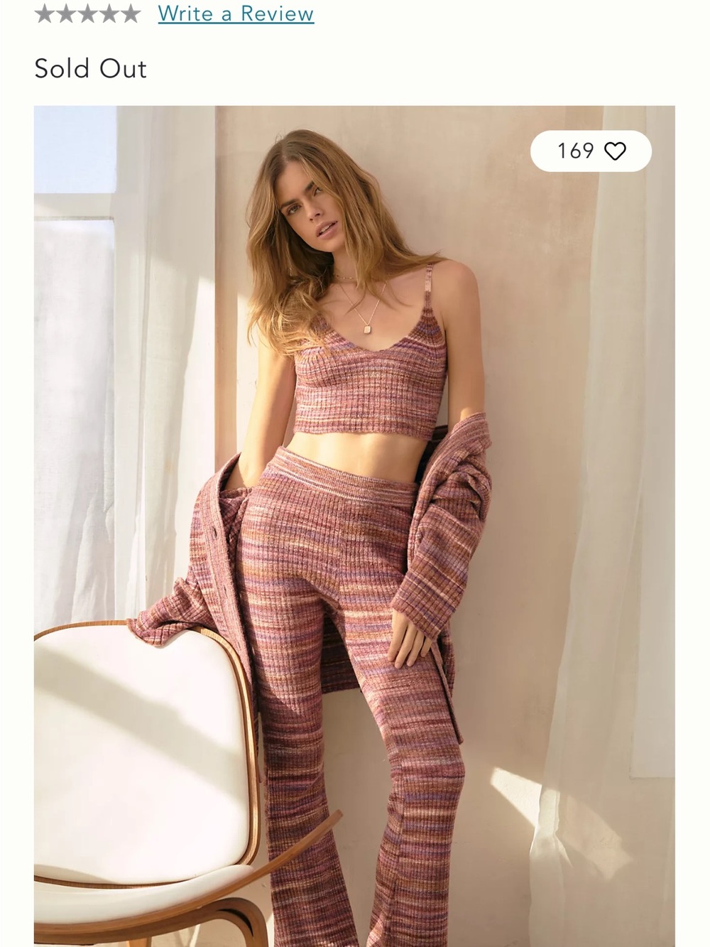 l*space Striped Knit Crop Top and Flared Pants in Plum and Burgundy S